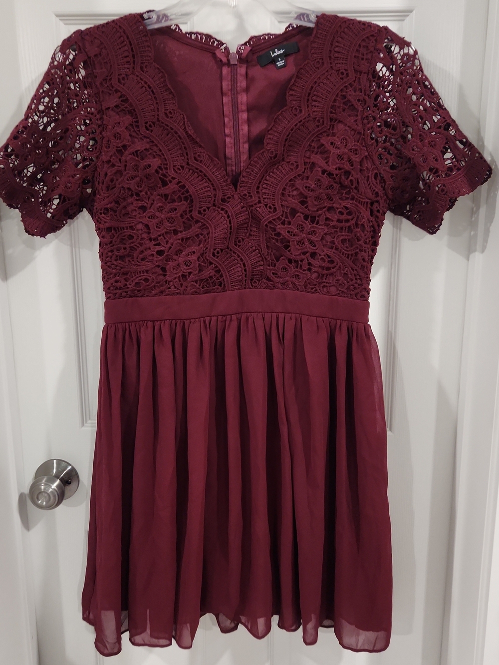 NWT LULUS Skater Dress Angel In Disguise Burgundy Lace Skater Dress L Maroon